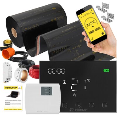 Folia grzewcza na podczerwień MISSION AIR Black Gold PTC 160W/m² (44mb x 50cm) + regulator Gemini Czarny WiFi