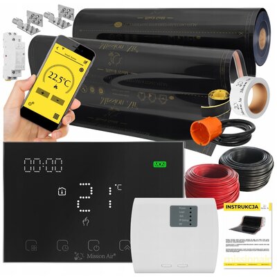 Folia grzewcza na podczerwień MISSION AIR Black Gold PTC 160W/m² (24mb x 100cm) + regulator Gemini Czarny WiFi