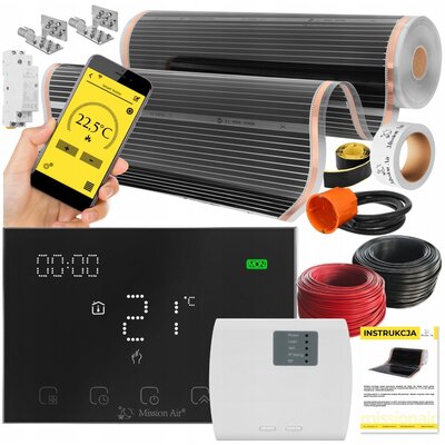 Folia grzewcza na podczerwień MISSION AIR Black Silver PTC 160W/m² (24mb x 100cm) + regulator Gemini Czarny WiFi
