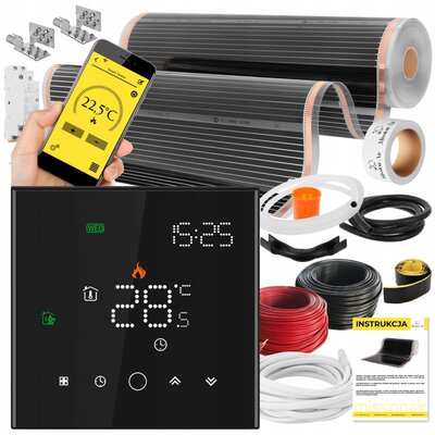 Folia grzewcza na podczerwień MISSION AIR Black Silver PTC 160W/m² (22mb x 100cm) + regulator Leo Czarny WiFi