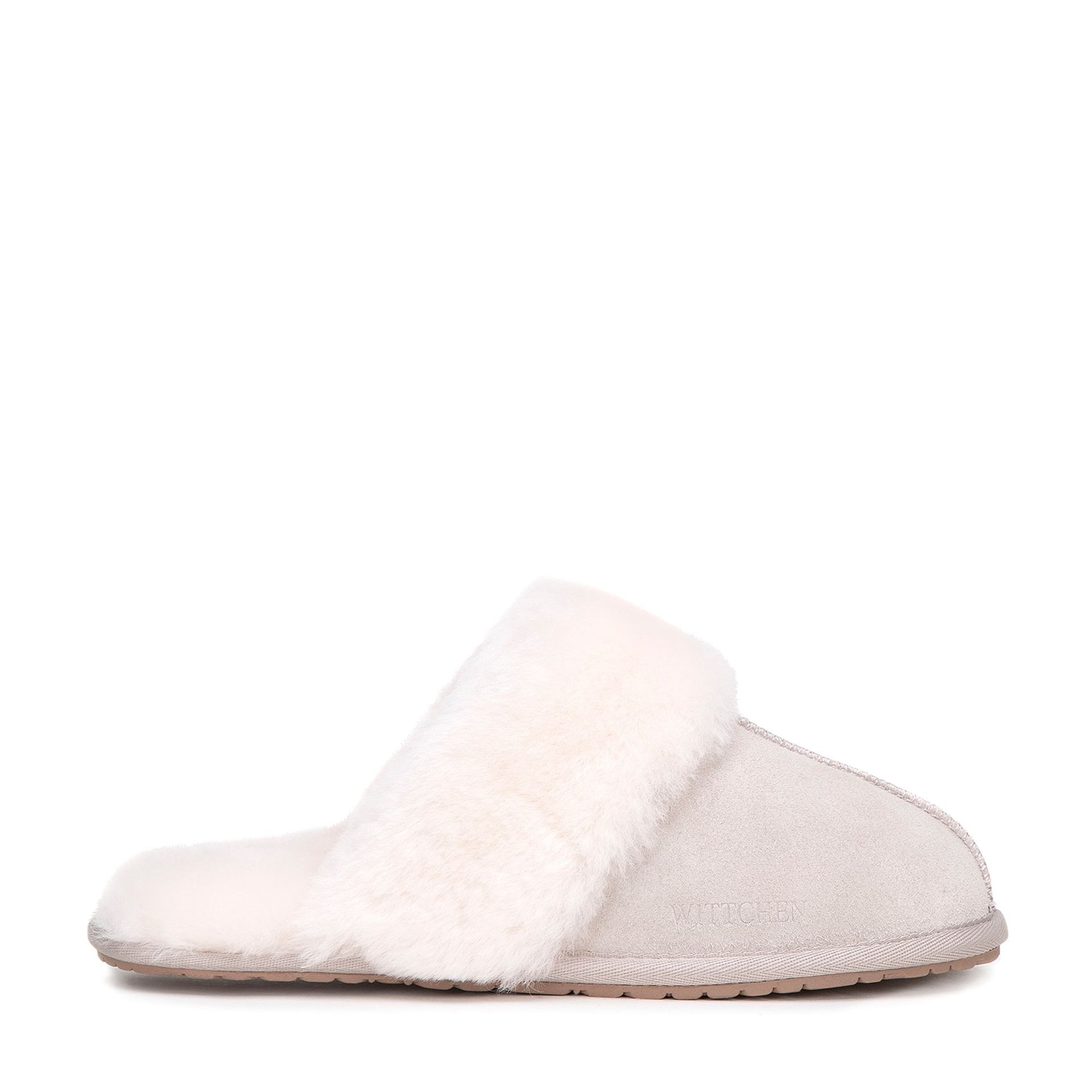 Damskie kapcie ze skóry zamszowej beżowe