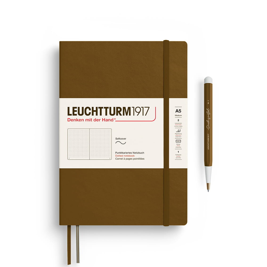 Notatnik Leuchtturm1917 Medium A5, miękka oprawa, kropki, Spice Brown