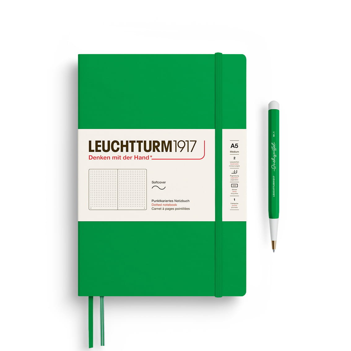 Notatnik Leuchtturm1917 Medium A5, miękka oprawa, kropki, Spring Leaf