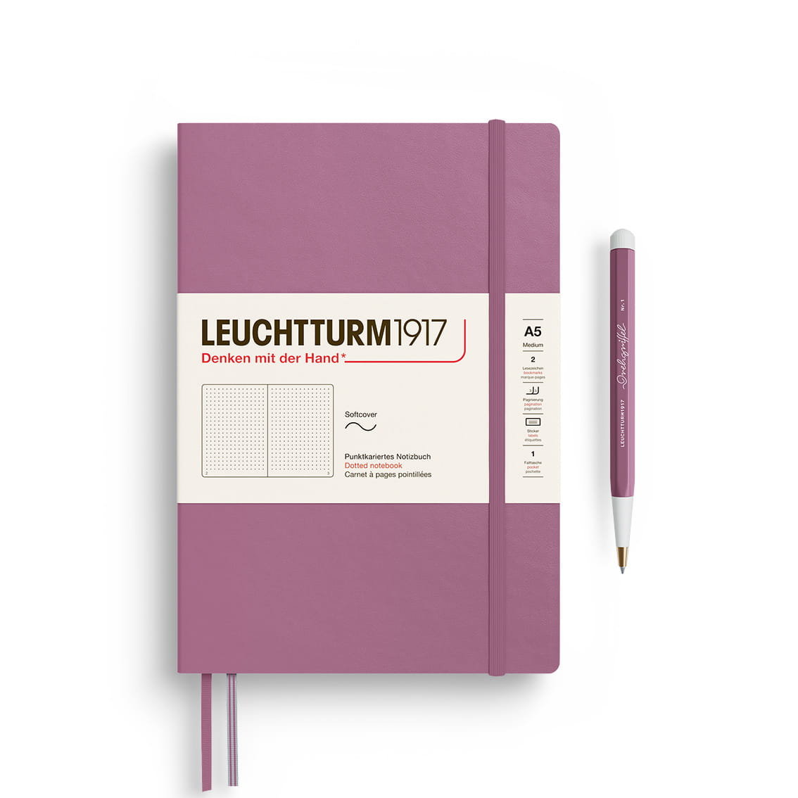 Notatnik Leuchtturm1917 Medium A5, miękka oprawa, kropki, Dusty Rose