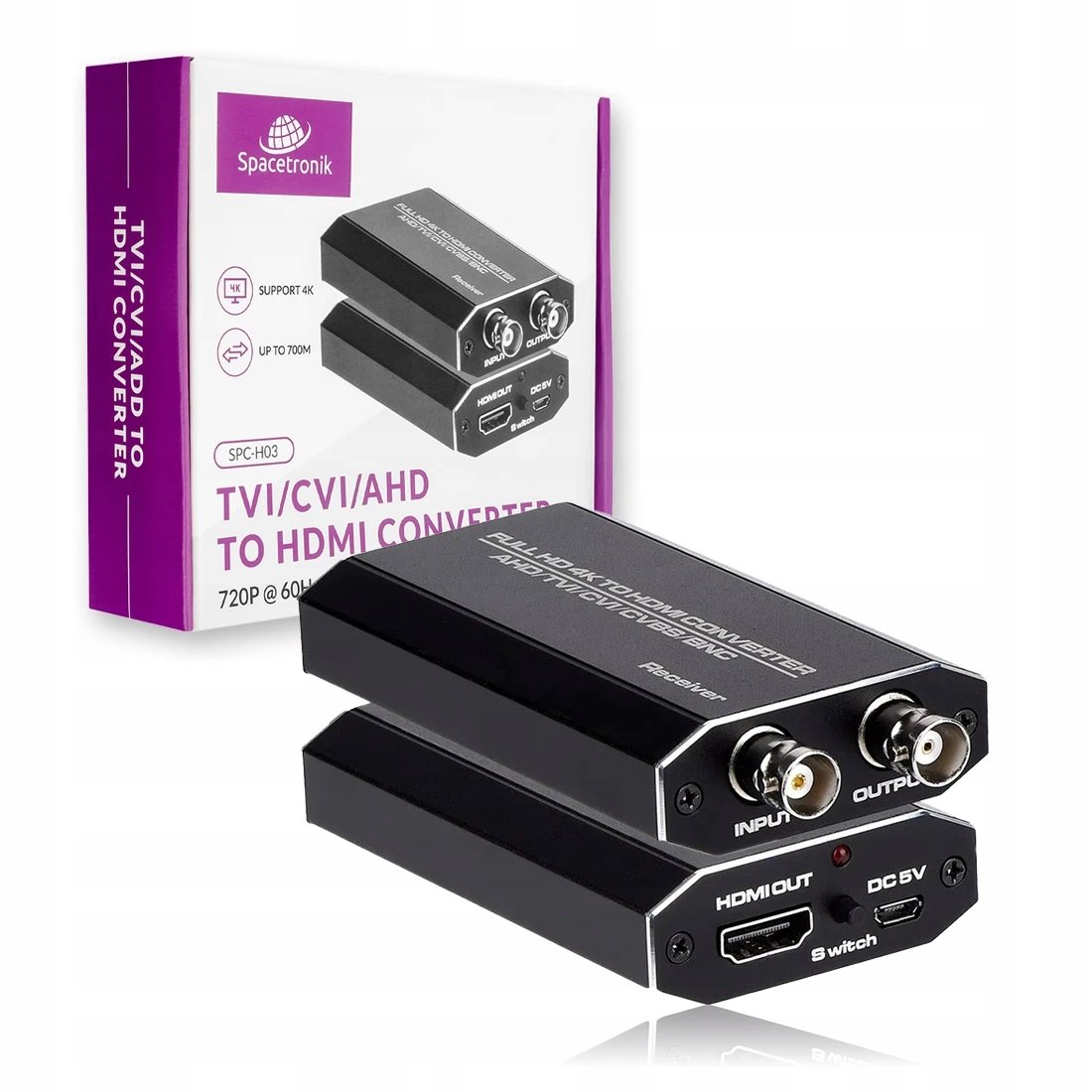 Konwerter sygnału Adapter TVI CVI AHD na HDMI Upscaler 720p 1080p 60Hz BNC