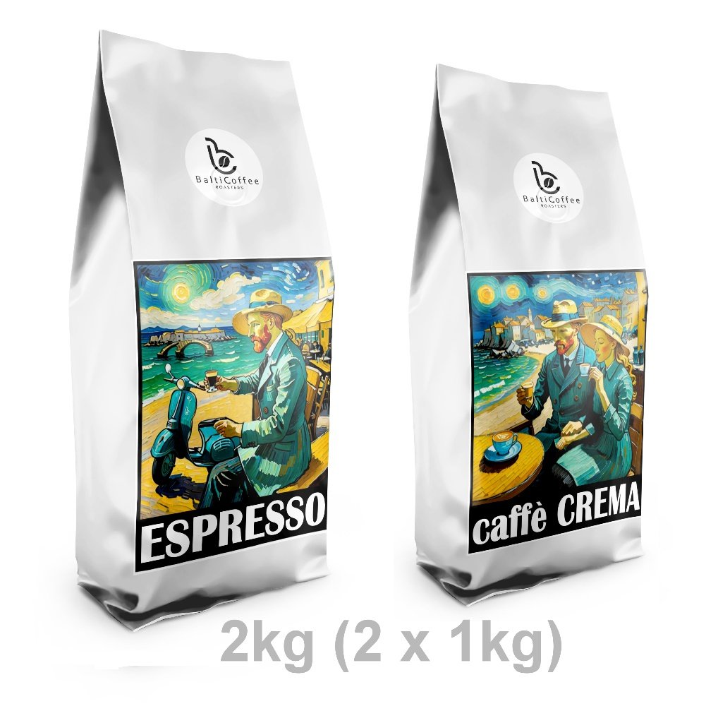 Zestaw Kawa Espresso Premium i Crema 100% Arabica swieżo palona 2kg (2x 1kg)