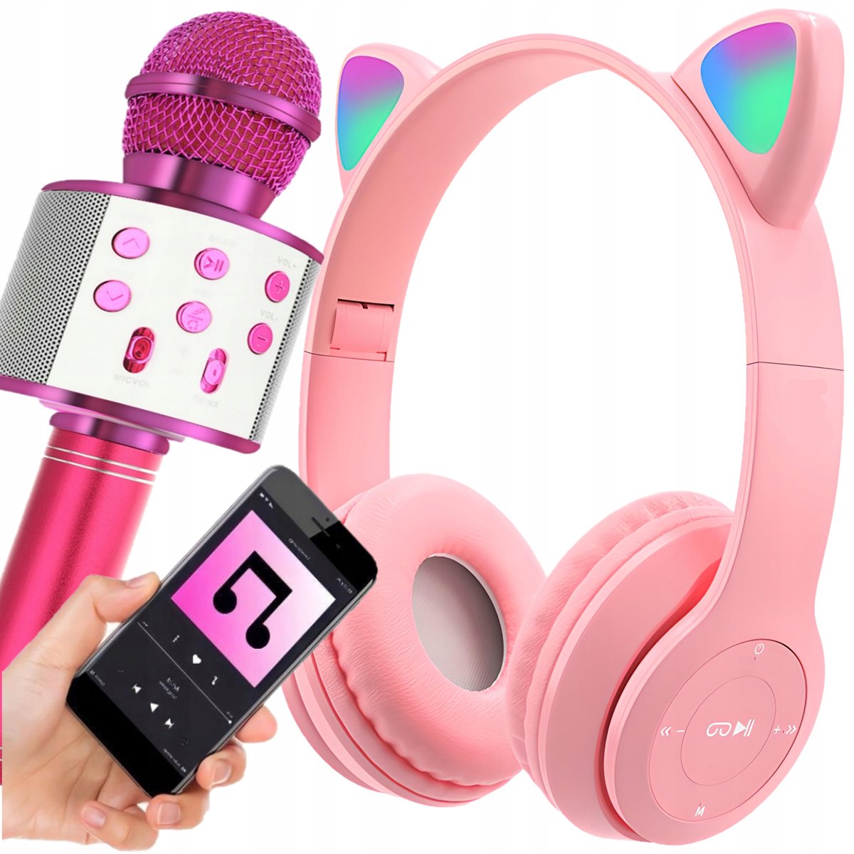 Zestaw Słuchawki Nauszne dla Dzieci Kocie Uszy + Mikrofon Karaoke Bluetooth