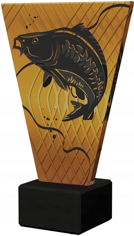 Puchar / Statuetka szklana DUŻA- KARP, wędkarstwo, zawody+ GRAWER! Aż 23cm!
