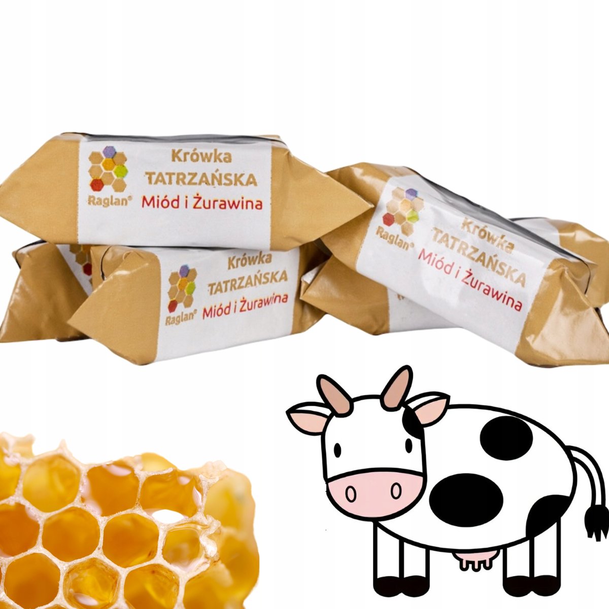 Krówki Tatrzańskie Miód z Żurawiną Raglan Polski Producent 1kg