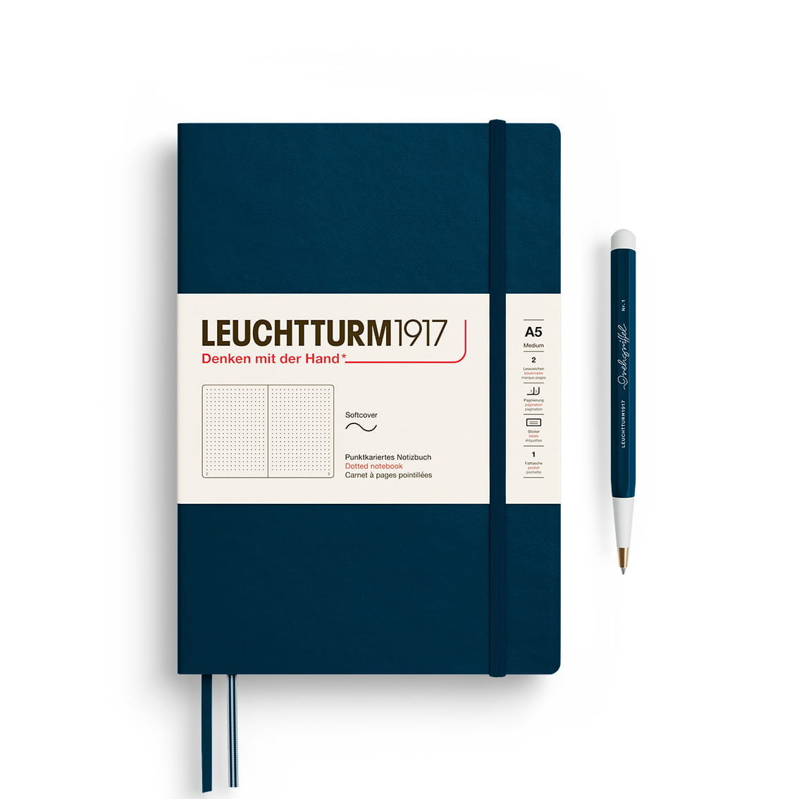 Notatnik Leuchtturm1917 Medium A5, miękka oprawa, kropki, Deep Sea