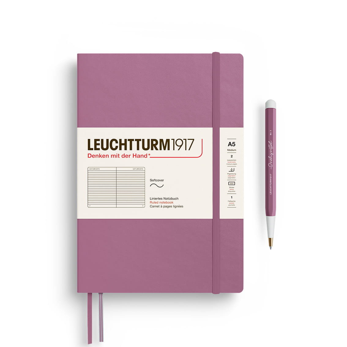 Notatnik Leuchtturm1917 Medium A5, miękka oprawa, linie, Dusty Rose