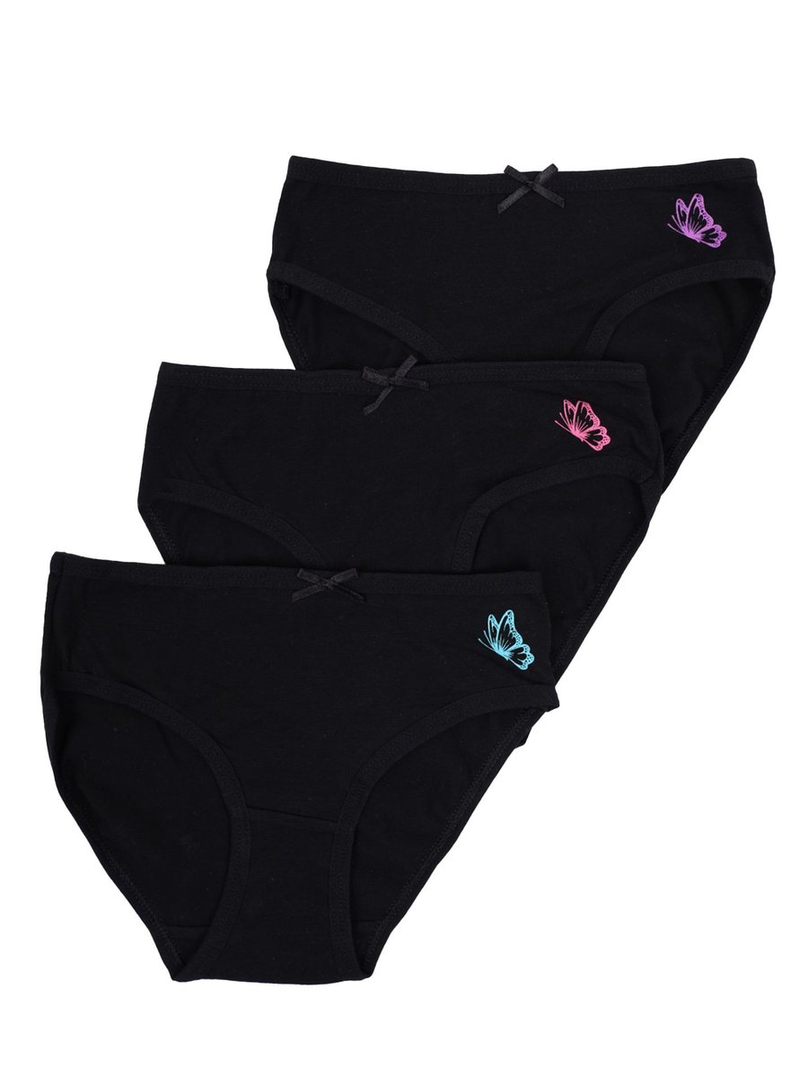 Figi majtki dziewczęce bawełniane motylki czarne 3PAK 134-140 YOCLUB