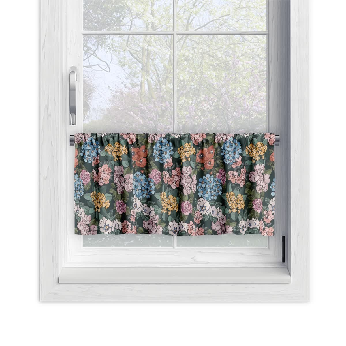 Zazdrostka FLORAL wzór F40 letnie kwiaty na ciemnym tle 45 x 240 cm