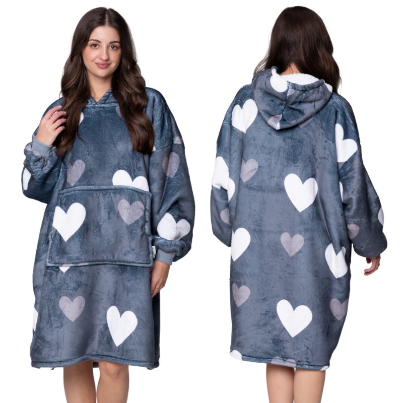 KOC BLUZA Oversize Ciepła Gruba KOCOBLUZA 2w1 XXL SERCA Futrzak [KB-W34]