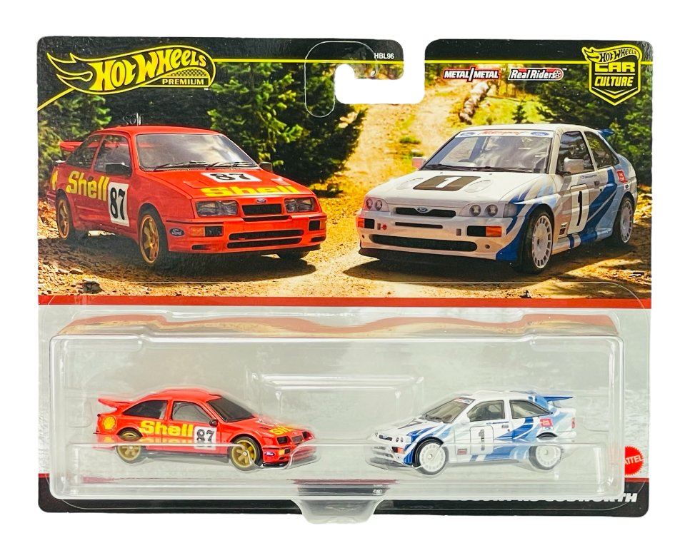HOT WHEELS PREMIUM '87 FORD SIERRA COSWORTH + '93 FORD ESCORT RS COSWORTH HRR73