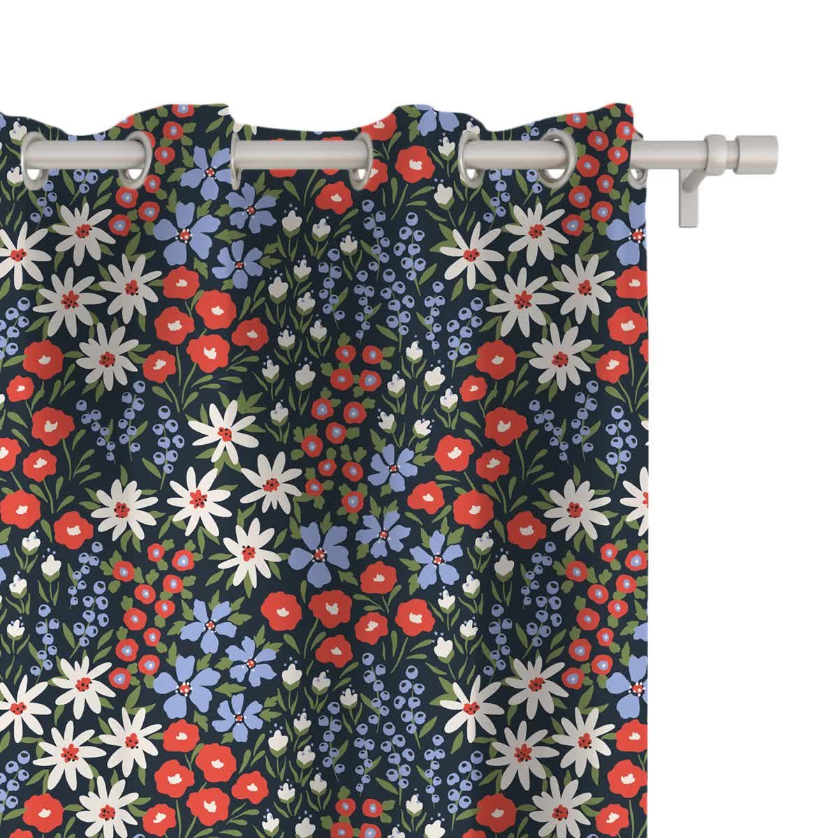 Zasłona FLORAL wzór F38 | rabata w odcieniach czerwieni i błękitu 150 x 150 cm tkanina zaciemniająca