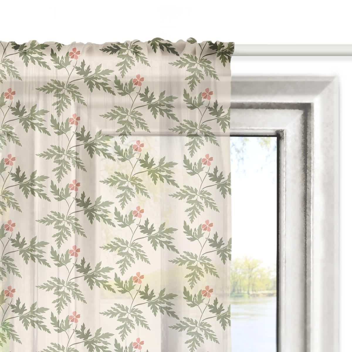Firana FLORAL wzór F35 | delikatne czerwone kwiatki 140 x 230 cm