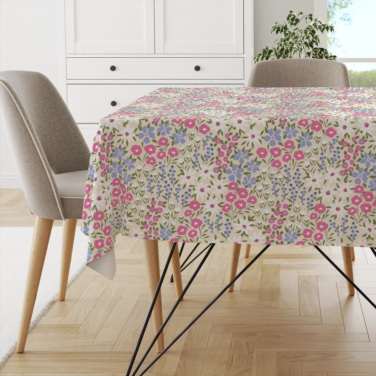 Obrus FLORAL wzór F41 | rabata w odcieniach różu i fioletu 130 x 170 cm