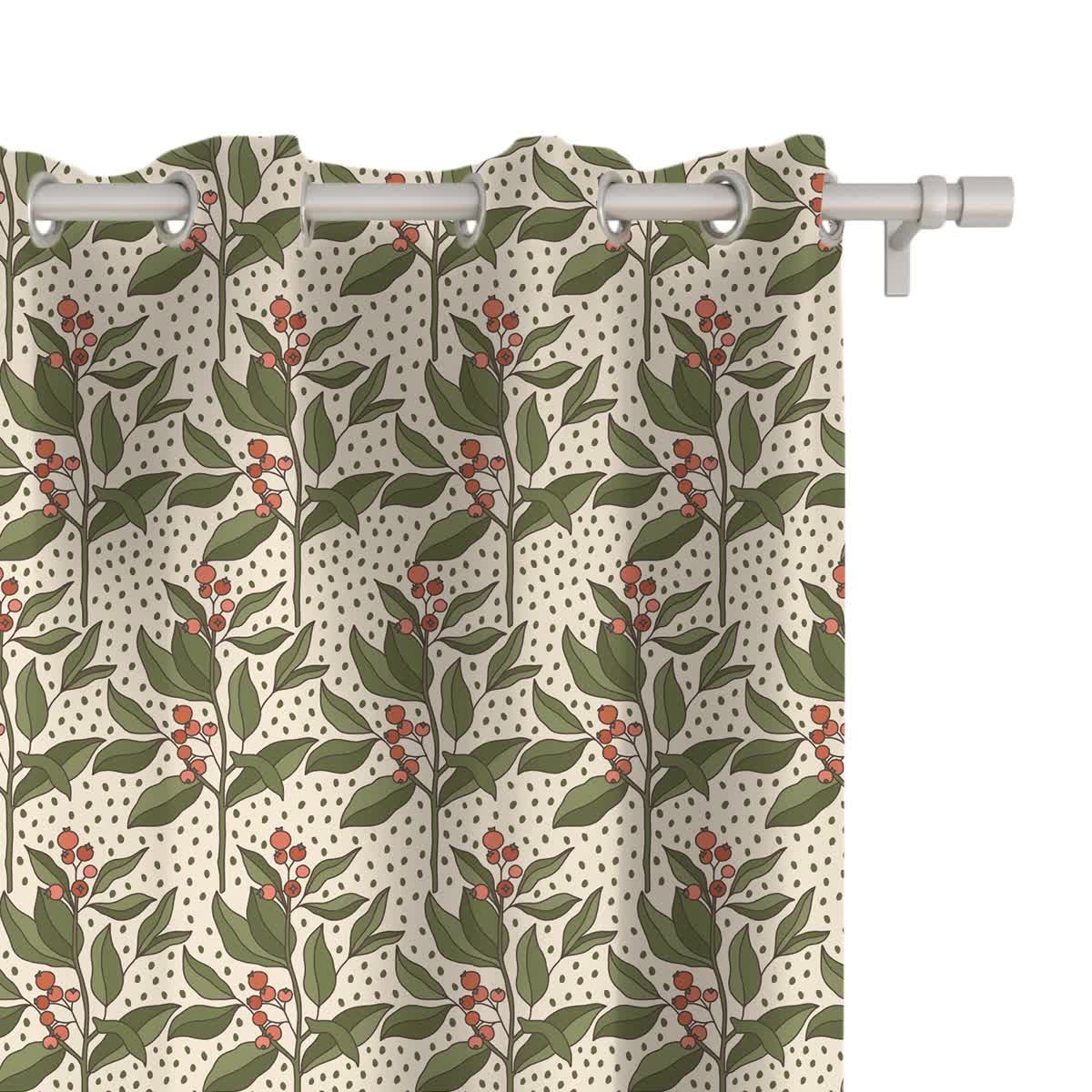 Zasłona FLORAL wzór F34 | gałązki żurawiny 150 x 150 cm tkanina zaciemniająca