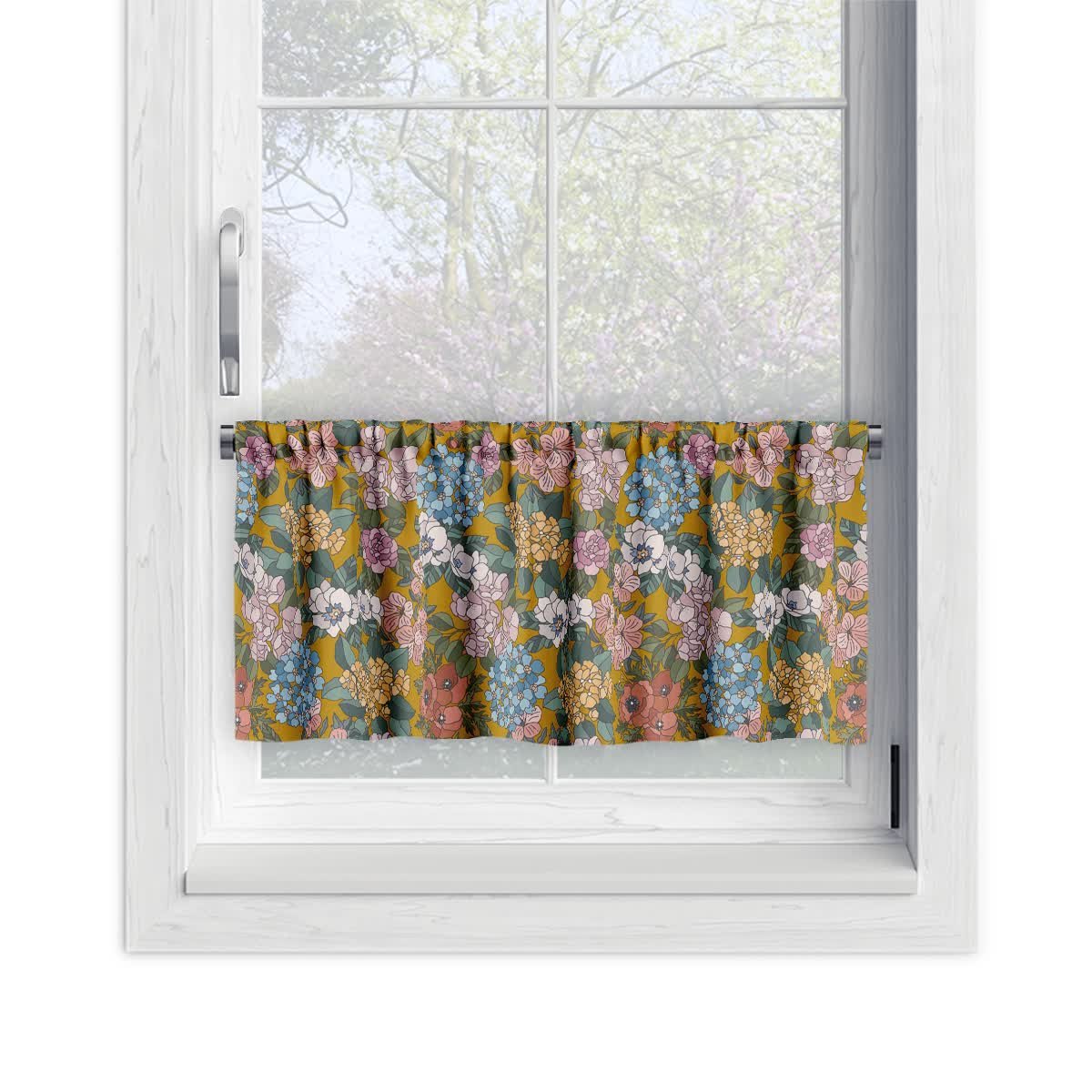 Zazdrostka FLORAL wzór F37 | letnie kwiaty na musztardowym tle 60 x 240 cm