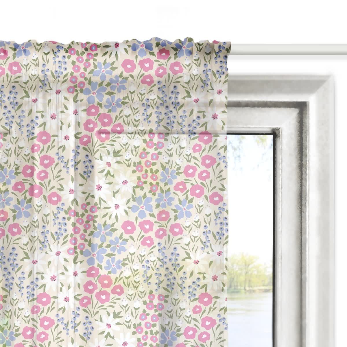 Firana FLORAL wzór F41 | rabata w odcieniach różu i fioletu 140 x 280 cm