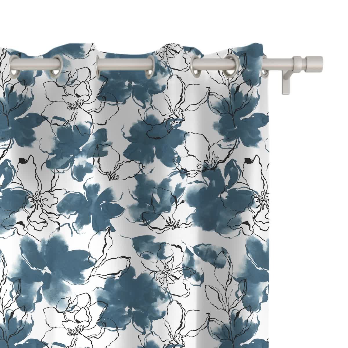 Zasłona FLORAL wzór F33 | niebieskie akwarelowe kwiaty 150 x 150 cm tkanina zaciemniająca