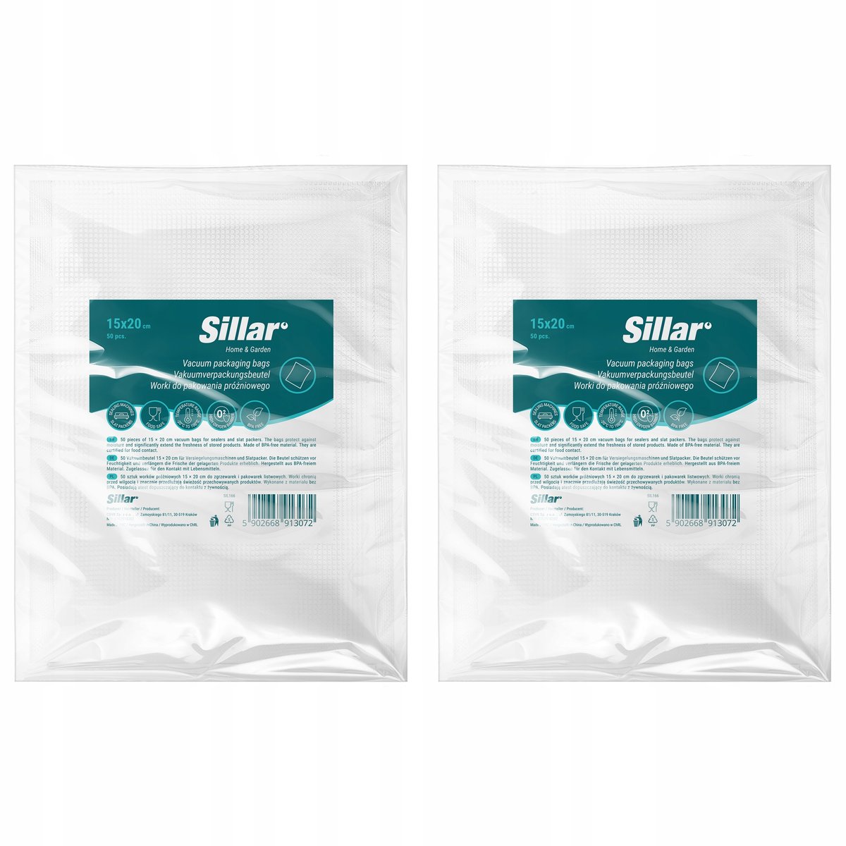 Sillar Worki do Pakowania Żywności do Zgrzewarki Próżniowej 15x20cm 100szt