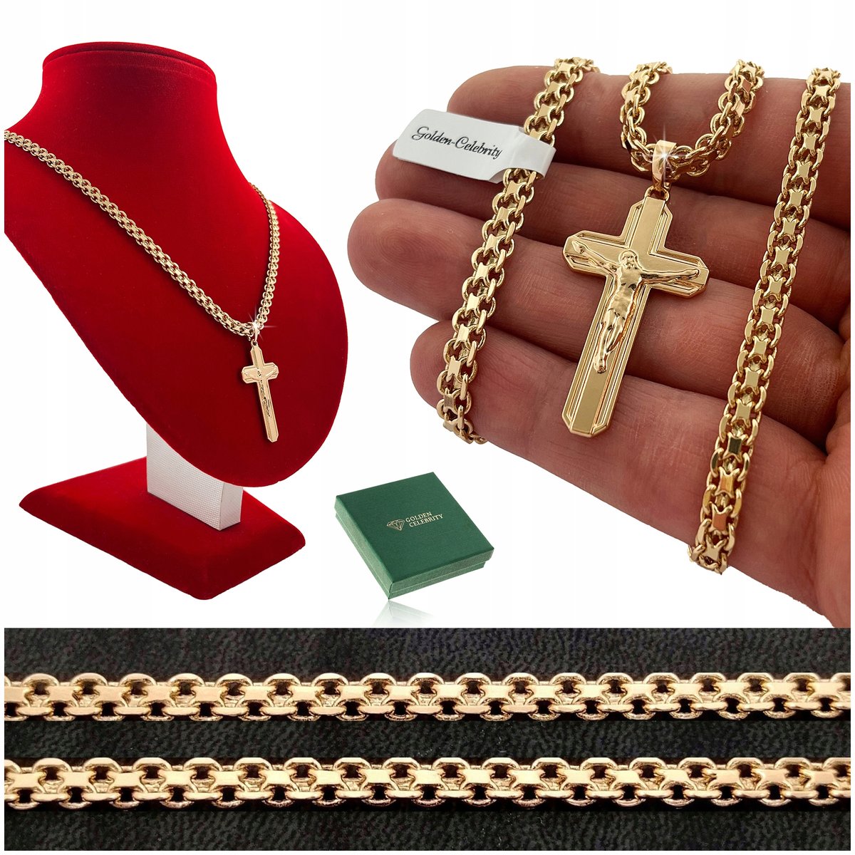 Złoty Łańcuszek Męski Bismark+Krzyżyk 18K 55 Cm Prezent Dla Niego + Gratisy