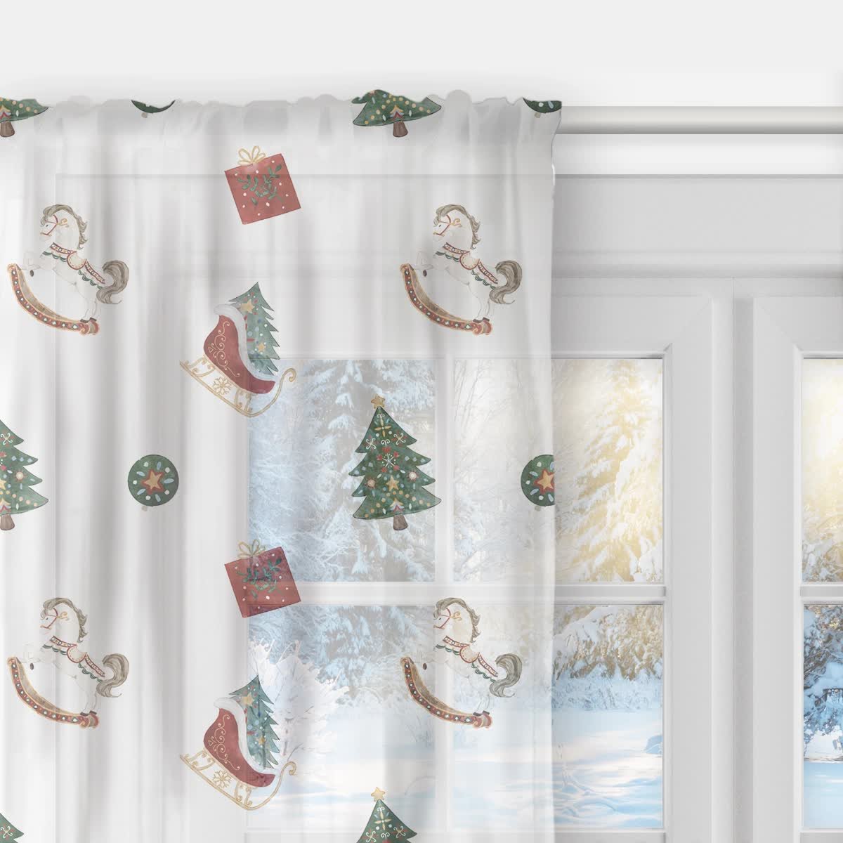 Firana XMAS wzór XM14 Święta na biegunach 140 x 280 cm
