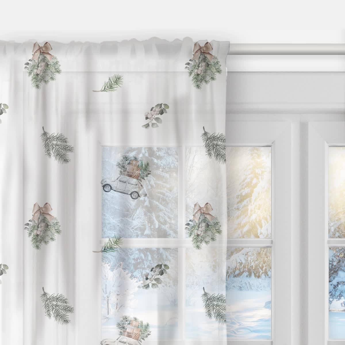 Firana  XMAS wzór XM12 | Jadą Święta 140 x 260 cm