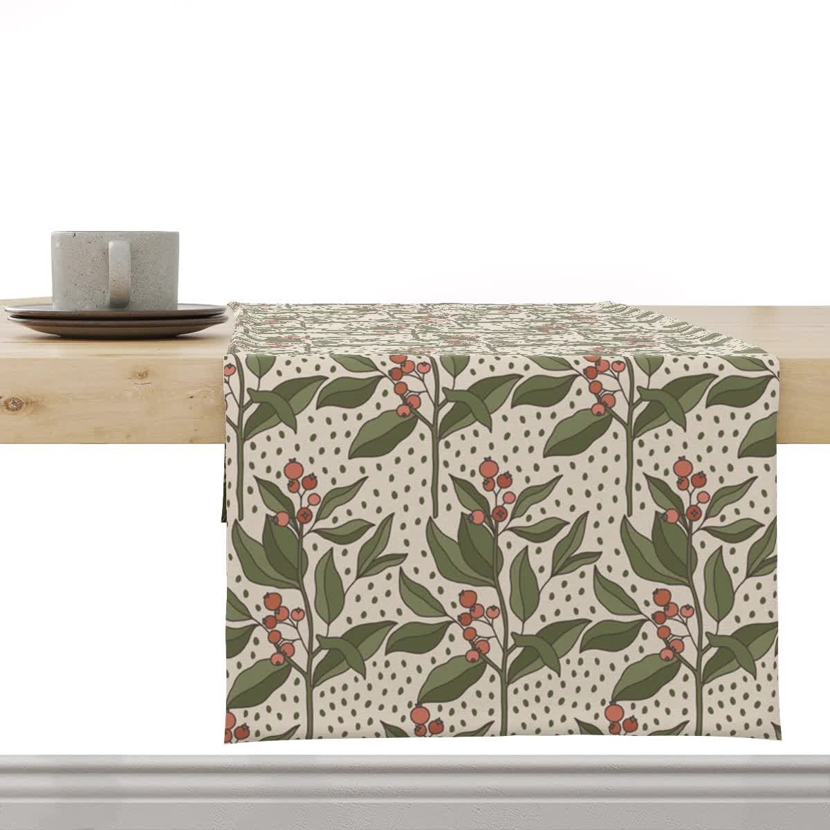Bieżnik FLORAL wzór F34 gałązki żurawiny 40 x 180 cm