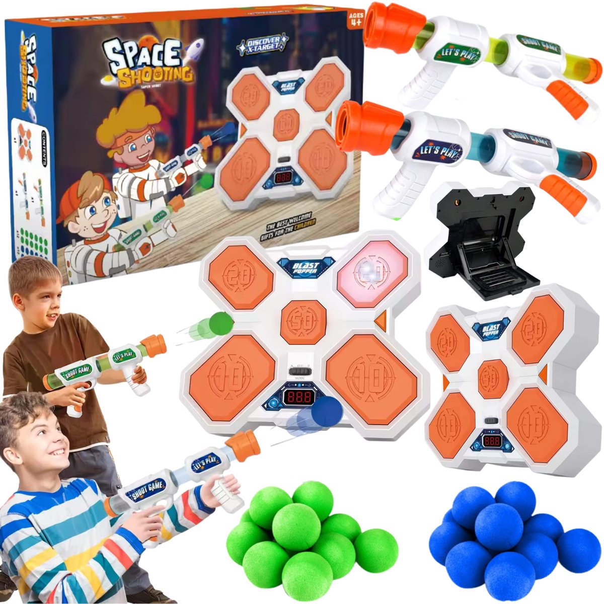 Gra Zręcznościowa Strzelanie Do Celu Tarcza Led Kulki +2 Pistolet Zabawkowy