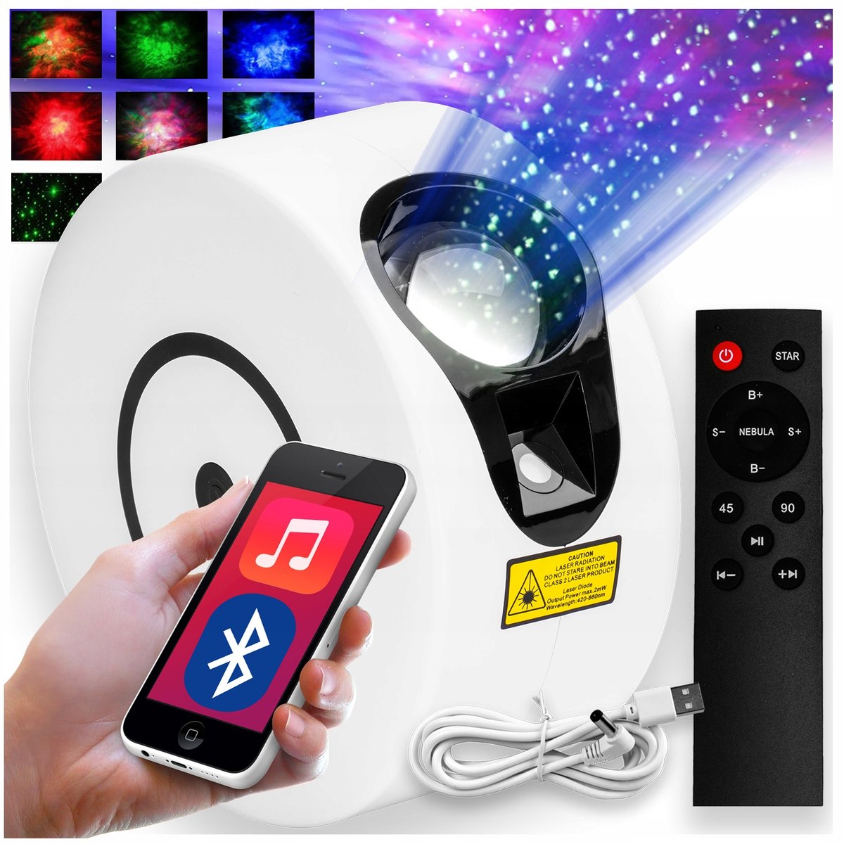 PROJEKTOR GWIAZD RZUTNIK NIEBA LAMPKA NOCNA 3D BT GŁOŚNIK BLUETOOTH + PILOT