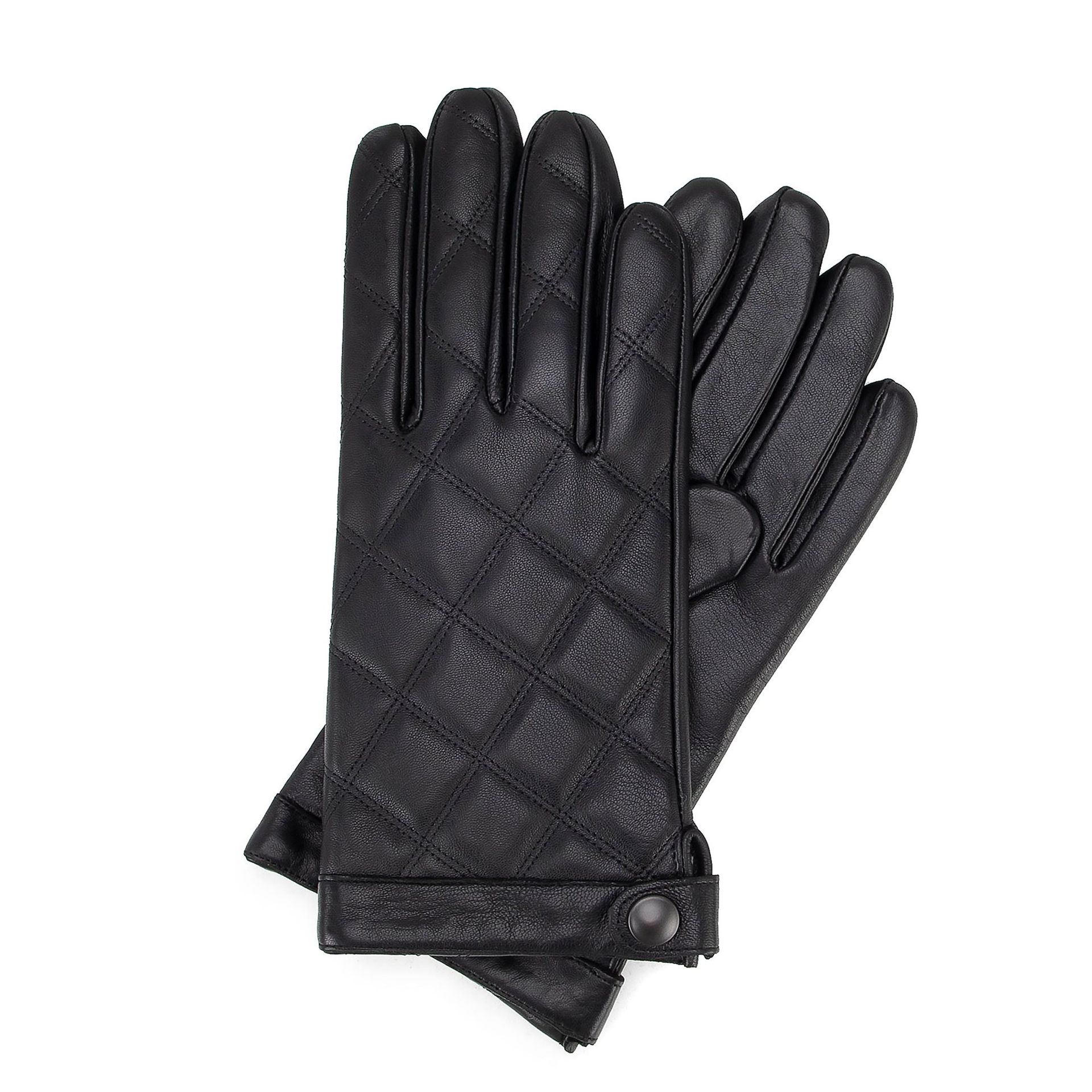 Męskie rękawiczki ze skóry pikowane czarne