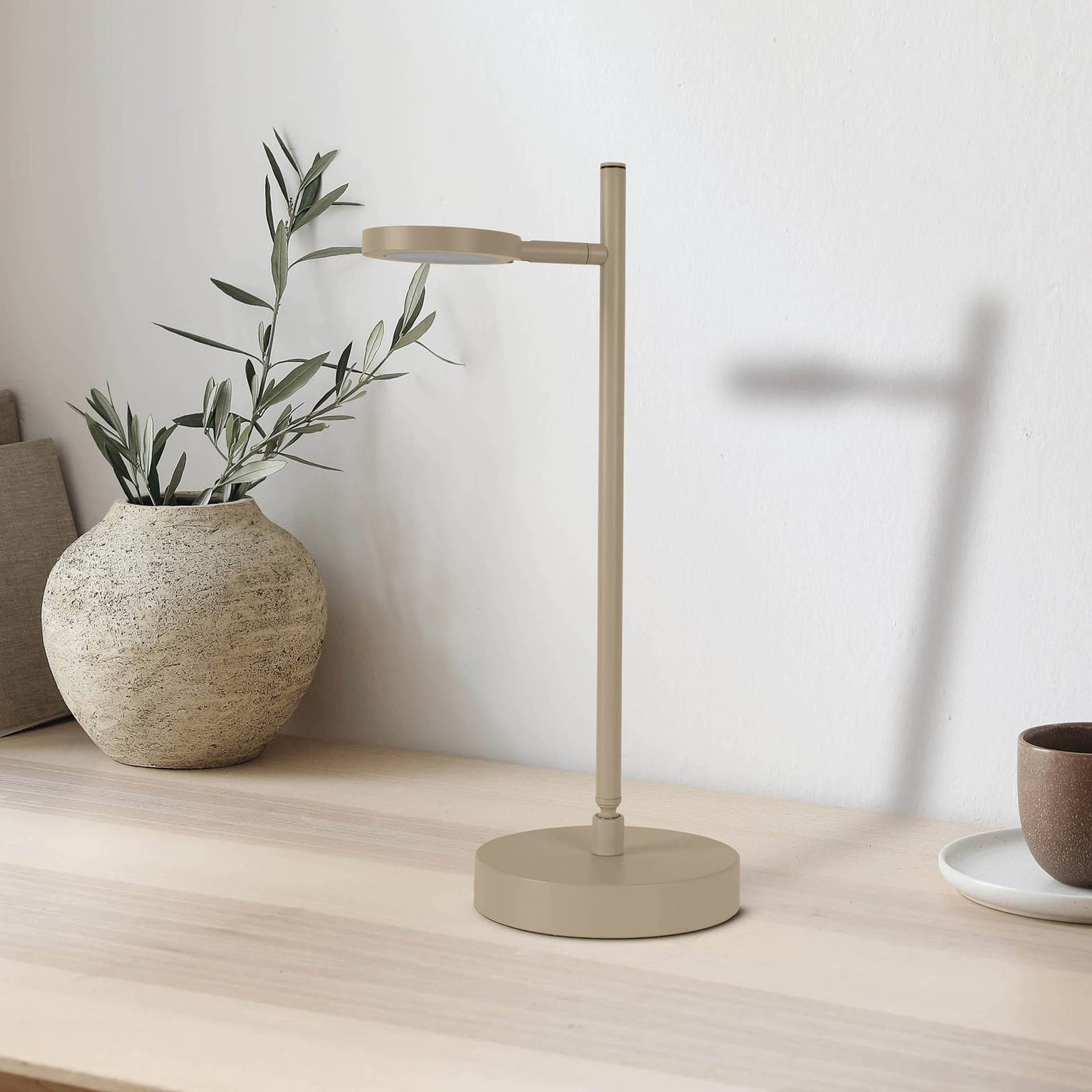 Näve Lampa stołowa LED Lupa, beżowa, wysokość 45 cm, metal touchdim