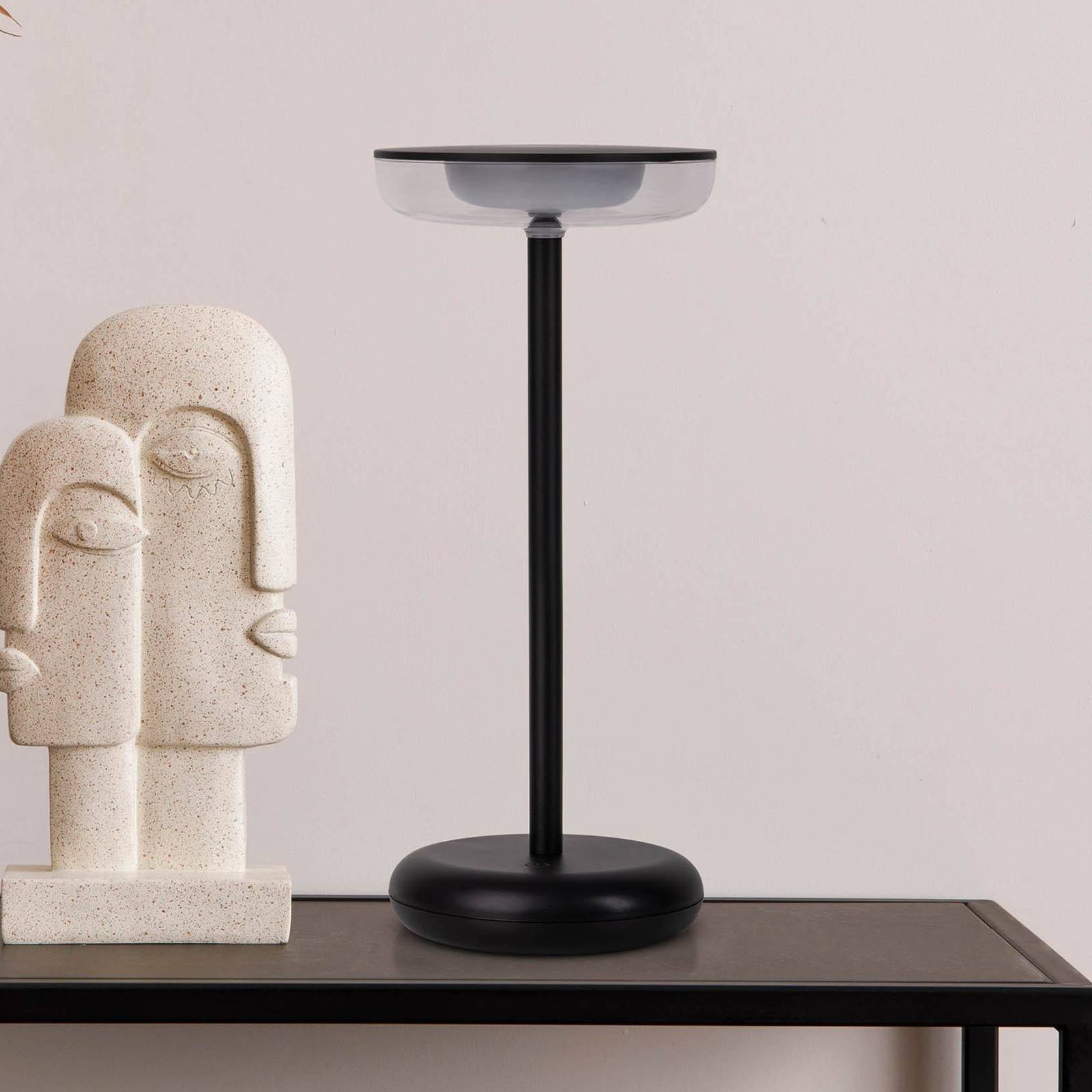 Näve Akumulatorowa lampa tarasowa LED Pasi czarna wysokość 26cm metal dotykowy
