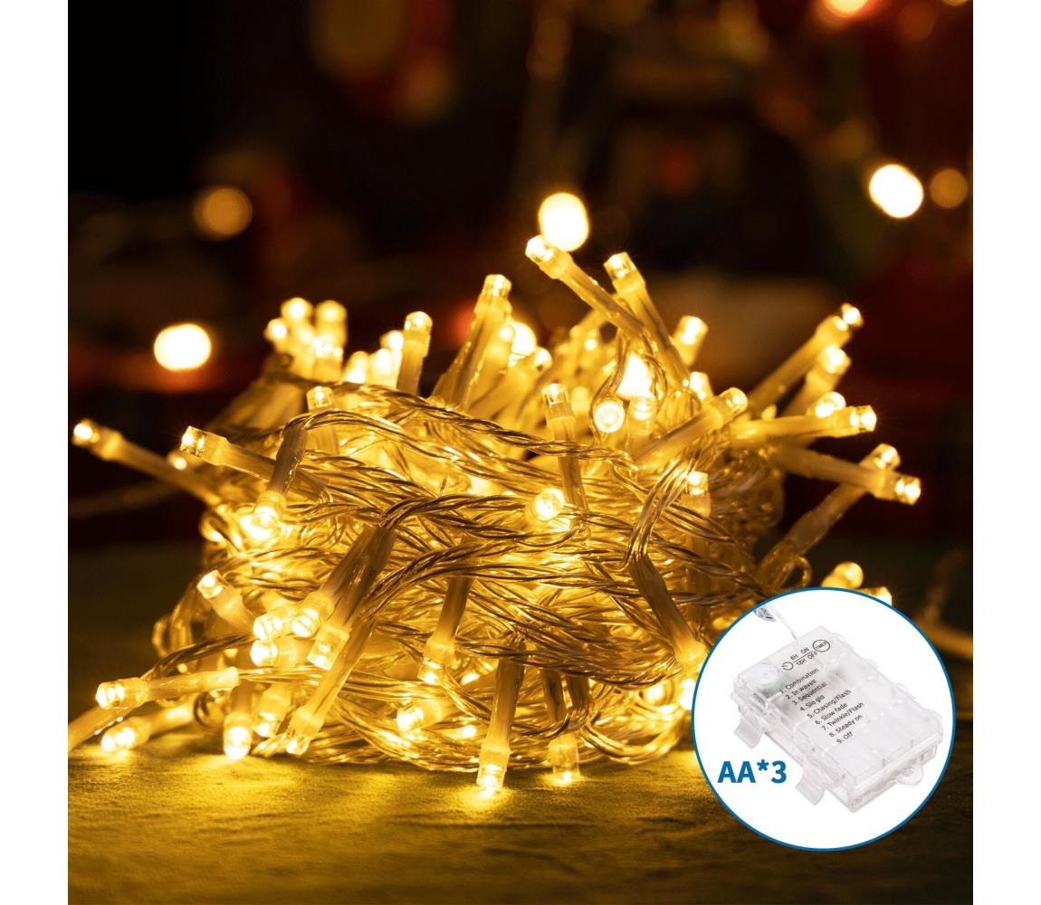 Aigostar -LED Zewnętrzny łańcuch bożonarodzeniowy 100xLED/8 funkcji 3xAA 10,3m IP44 ciepła biel