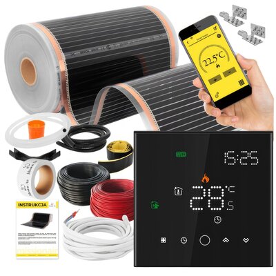 Folia grzewcza na podczerwień MISSION AIR Black Silver PTC 160W/m2 8m² szer. 50cm + regulator Leo Czarny Wi-Fi