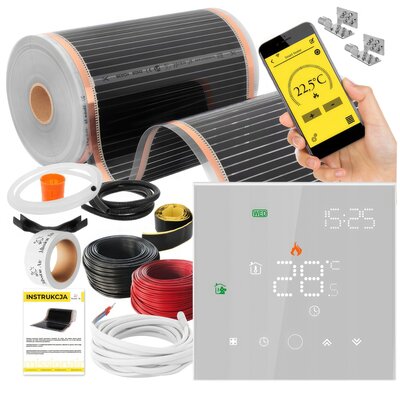 Folia grzewcza na podczerwień MISSION AIR Black Silver PTC 160W/m2 24m² szer. 50cm + regulator Leo Biały Wi-Fi