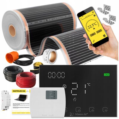 Folia grzewcza na podczerwień MISSION AIR Black Silver PTC 160W/m2 22m² szer. 50cm + regulator Gemini Czarny Wi-Fi