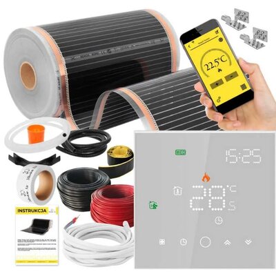 Folia grzewcza pod panele MISSION AIR MAL-160 W/m2 Black Silver 3.5 m2 (7 m x 50 cm) + regulator Leo Biały WiFi
