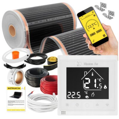 Folia grzewcza na podczerwień MISSION AIR Black Silver PTC 160W/m2 8m² szer. 50cm + regulator Libra Biały Wi-Fi