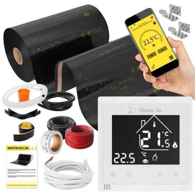 Folia grzewcza pod panele MISSION AIR MAL-160 W/m2 Black Silver 30 m2 (60 m x 50 cm) + regulator Libra Biały WiFi