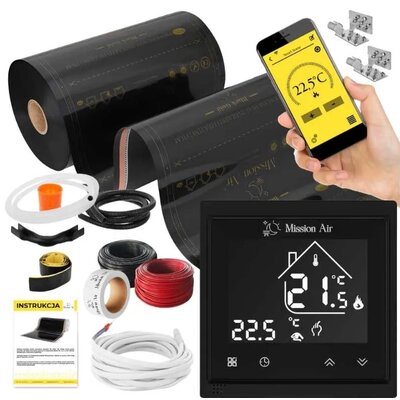 Folia grzewcza pod panele MISSION AIR MAL-160 W/m2 Black Silver 3 m2 (6 m x 50 cm) + regulator Libra Czarny WiFi