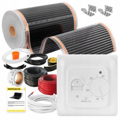 Folia grzewcza na podczerwień MISSION AIR Black Silver PTC 160W/m2 22m² szer. 50cm + regulator Aries Biały