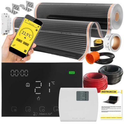 Folia grzewcza na podczerwień MISSION AIR Black Silver PTC 160W/m2 26m² szer. 100cm + regulator Gemini Czarny Wi-Fi