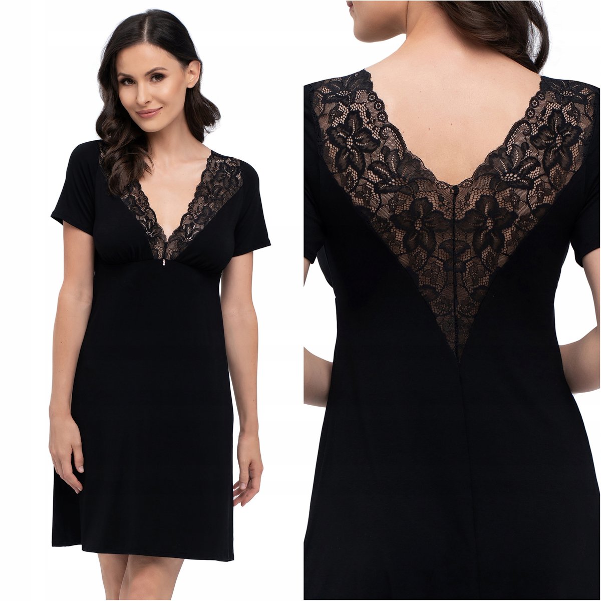 Koszula nocna koronkowa koszulka nocna BABELLA Simone czarna S 34 36