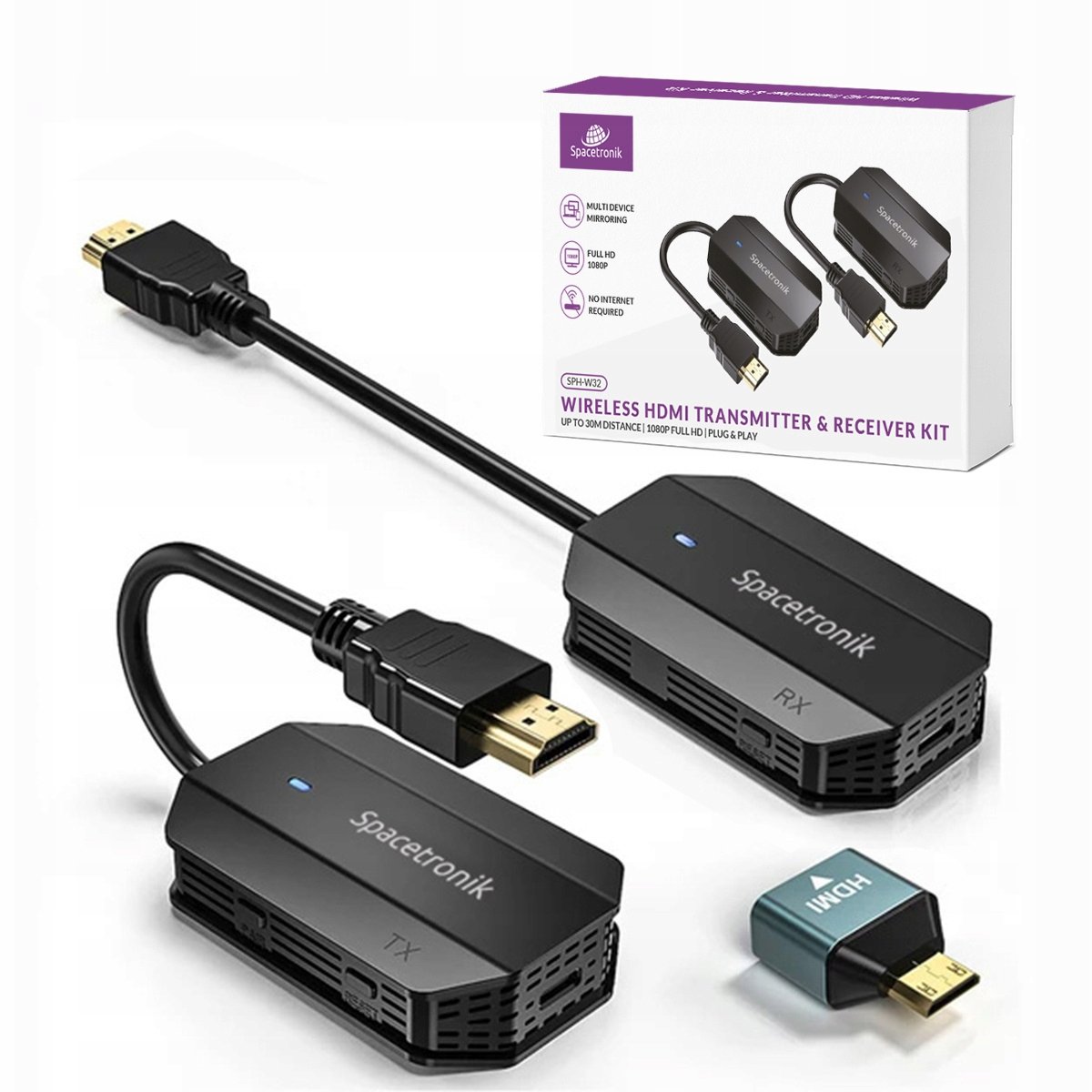 Bezprzewodowy transmiter HDMI 1080p Spacetronik nadajnik odbiornik 4K HD