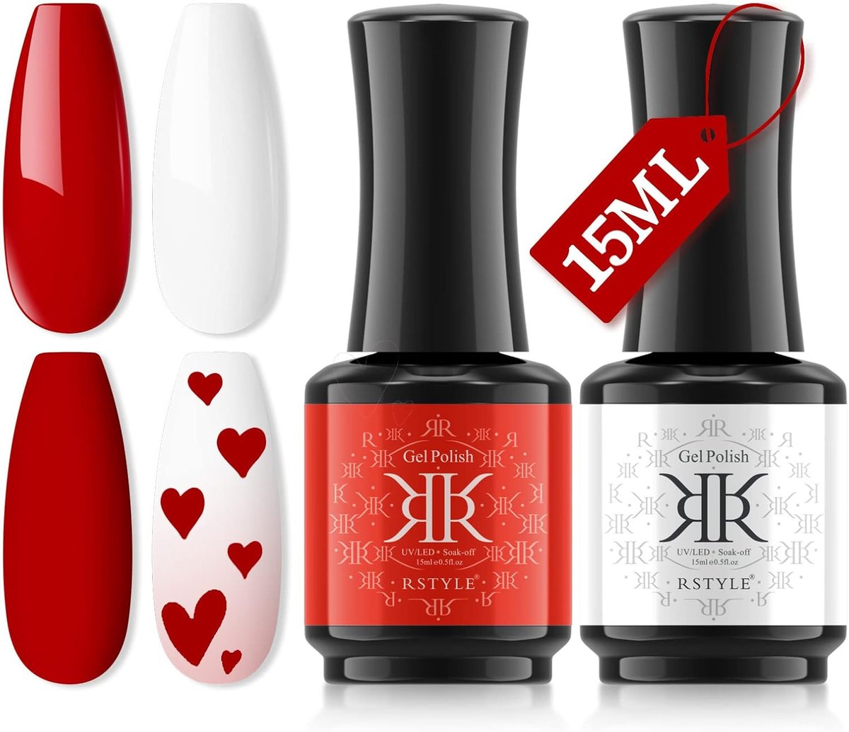 Lakier Do Paznokci Żelowe Dwa Kolory Czerwony Biały Duży Zestaw 2x15ml