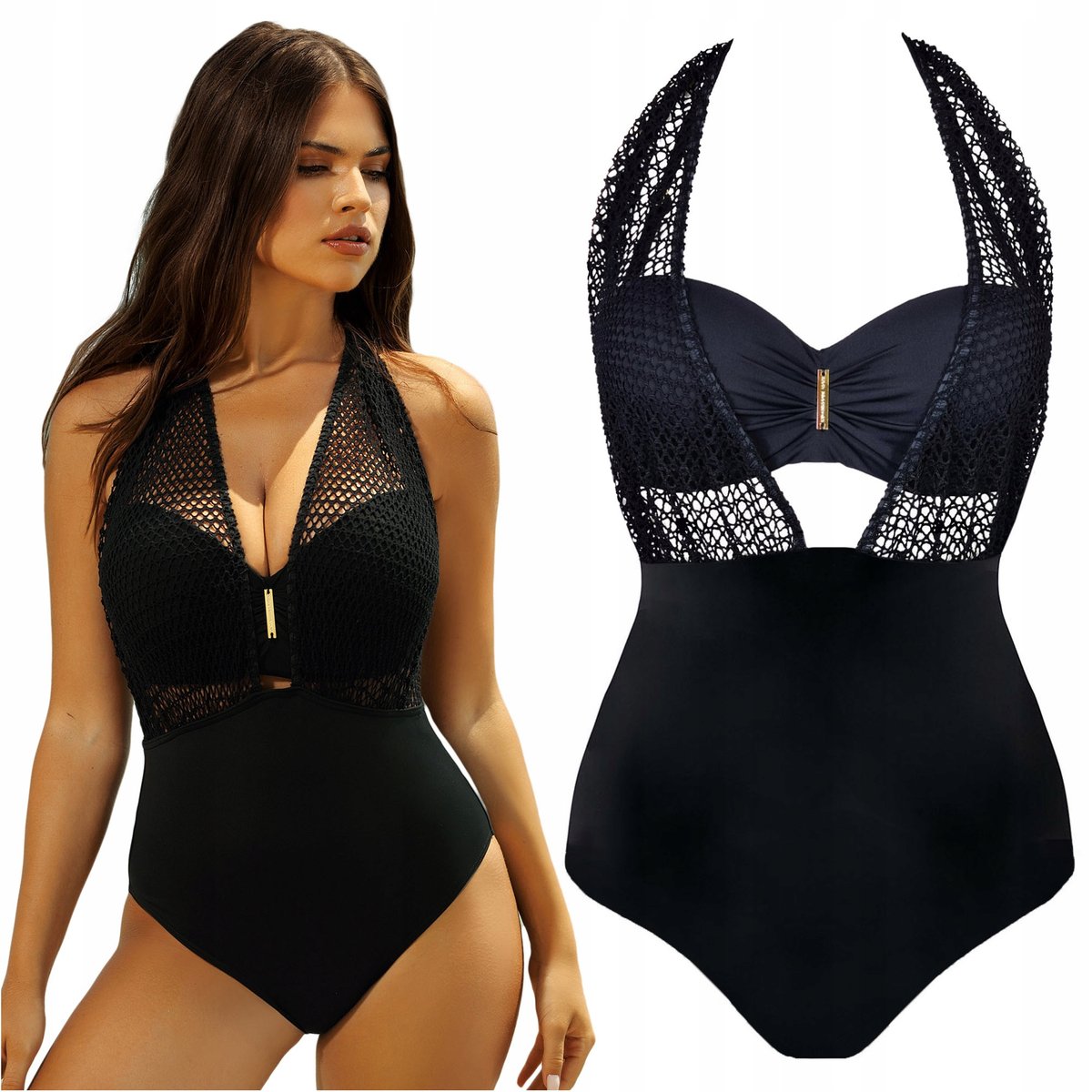 Strój kąpielowy dwuczęściowy wysoki stan z siatką SELF S1045 Lili 36C/S 65C